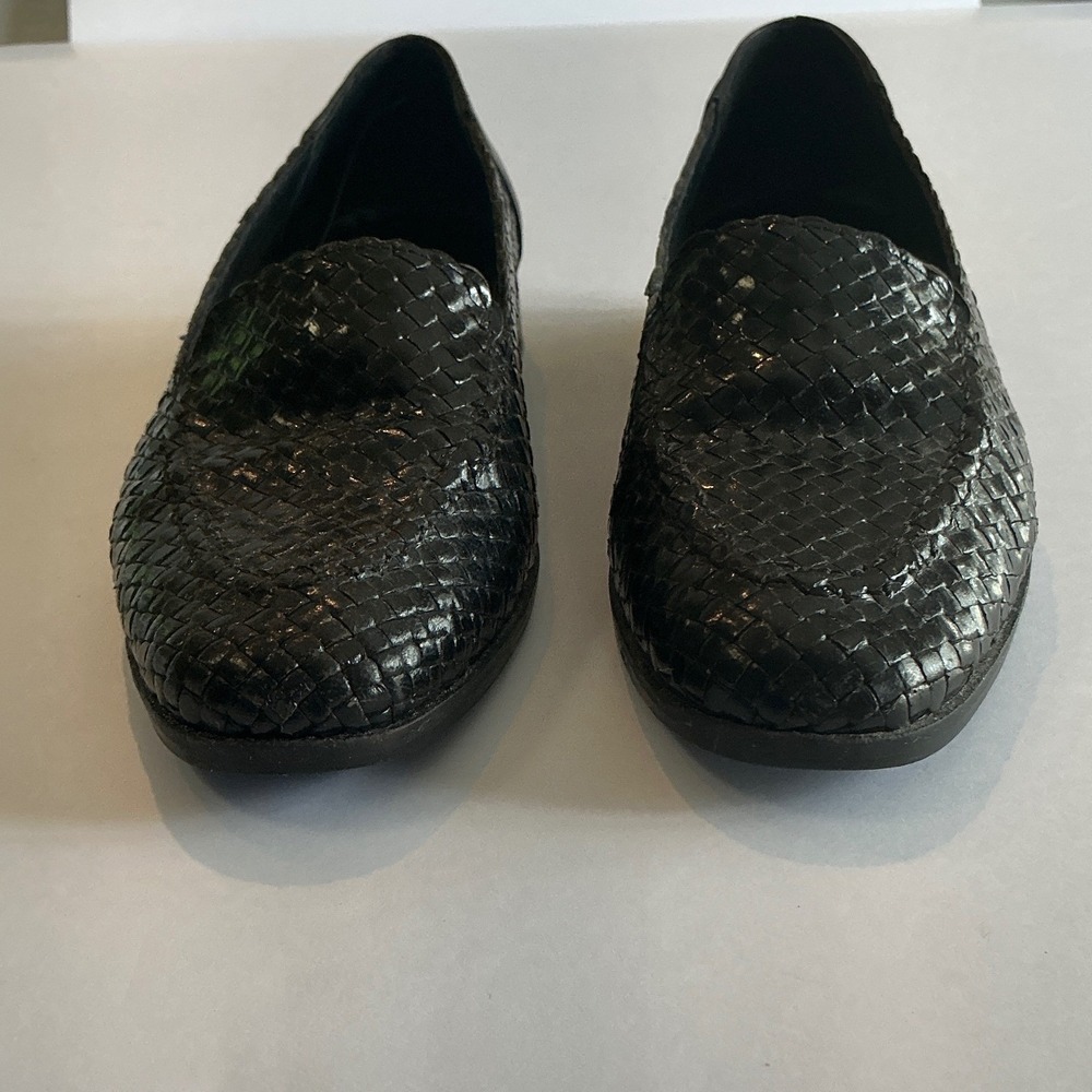 Vintage Amalfi Woven Black Leather Loafers Flats size 7 2A Narrow Italy - Picture 3 of 14